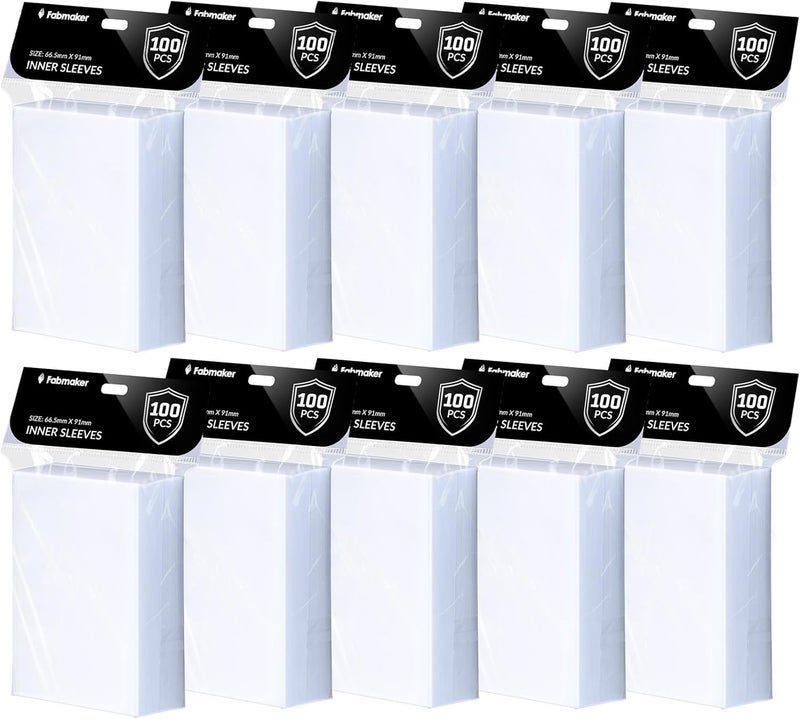 Fabmaker 1000 Pack Inner Card Sleeves, Premium Clear Inner Sleeves for Double-Sleeving, Protect All Your Standard Card, Trading Cards, 64x89mm - Image 1